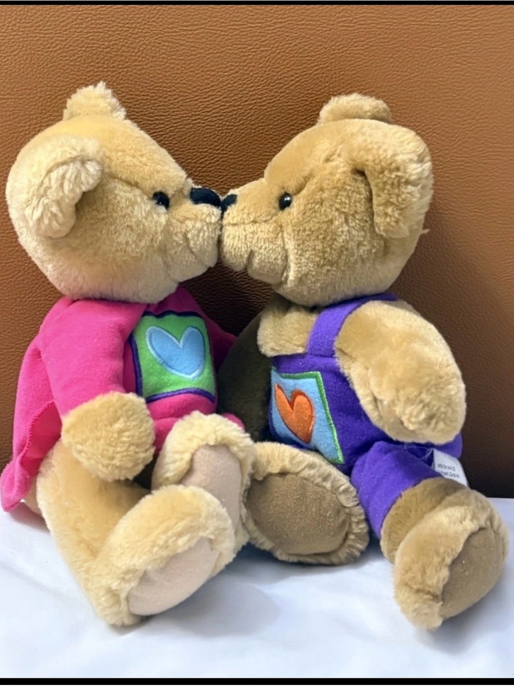 Hallmark Kiss Kiss Bears Brown Plush Purple Pink Outfits Hearts Love Vintage